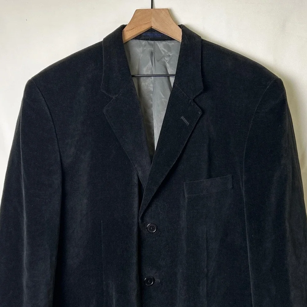 Midtown Man Mens Cotton Velvet 3-Button Blazer Sport Coat Size 42R Black Formal